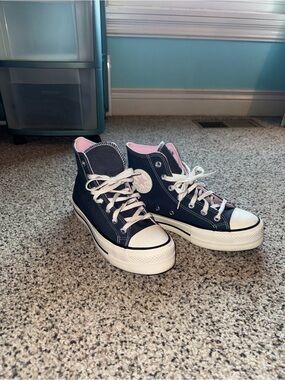 Women’s Converse Chuck Taylor Platform High Tops - Navy with Pink